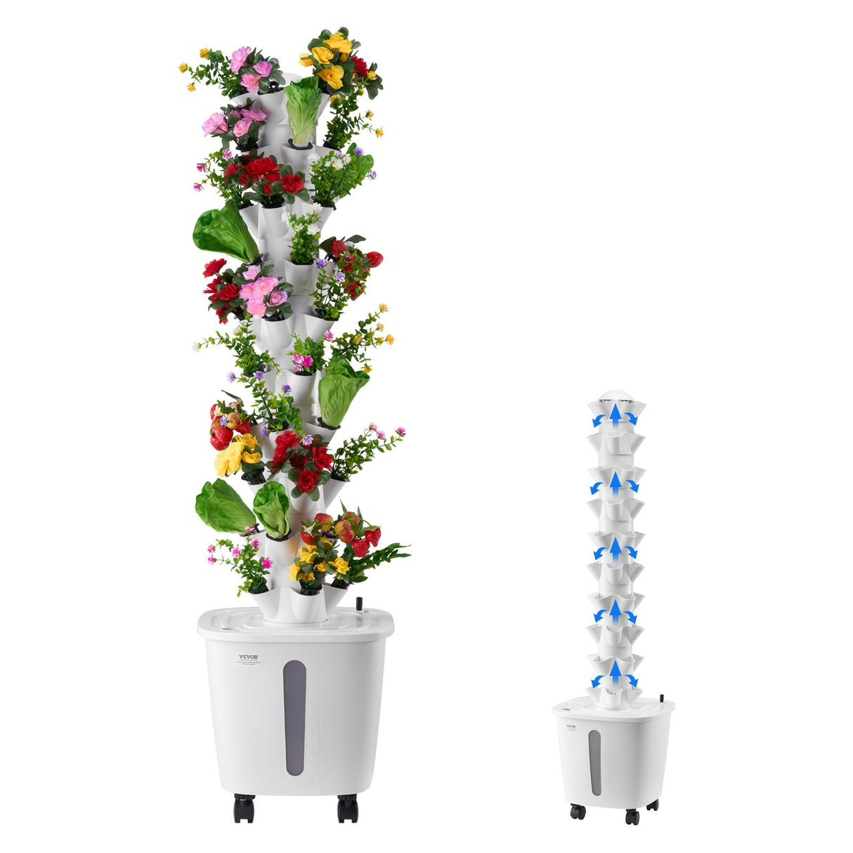 VEVOR Hydroponic Growing System, 50 Pods Vertical 10 Tiers Hydroponic Tower, Rolling Hydronic Garden with Water Pump & Wheels, Indoor Plants Germination Kit for Herbs Fruits & Vegetables