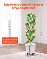 VEVOR Hydroponic Growing System, 50 Pods Vertical 10 Tiers Hydroponic Tower, Rolling Hydronic Garden with Water Pump & Wheels, Indoor Plants Germination Kit for Herbs Fruits & Vegetables - Front View