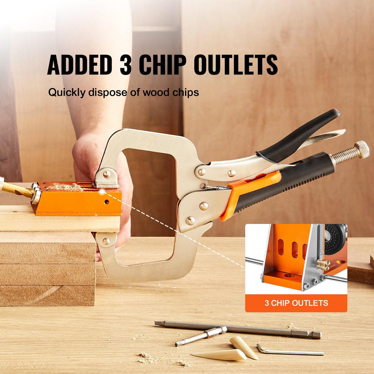 VEVOR Pocket Hole Jig Kit, 34 Pcs Pocket Hole Jig System with C-clamp,  Fixture, Step Drills, Wrenches, Drill Stop Rings, Square Drive Bits, Toolbox, for DIY Carpentry Projects, Adjustable