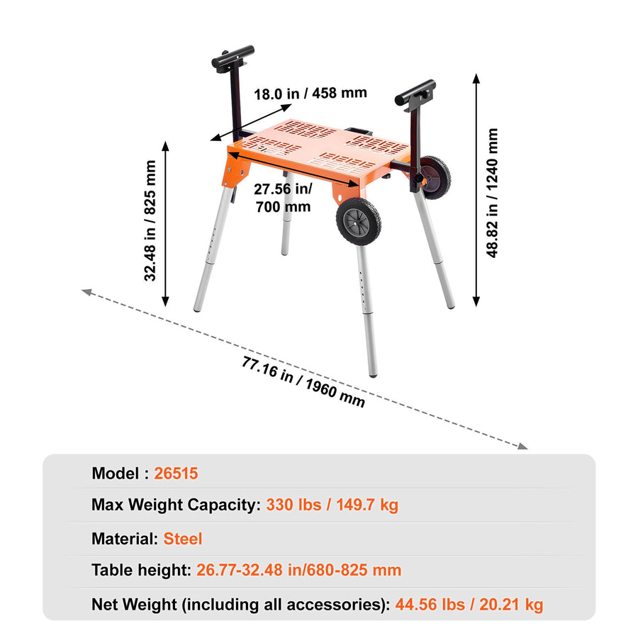 Miter Saw Stand with Tabletop and Wheels 330lbs Load Capacity Adjustable