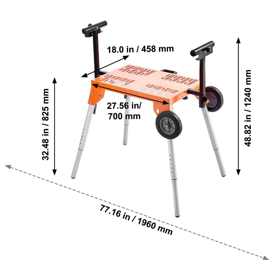 Miter Saw Stand with Tabletop and Wheels 330lbs Load Capacity Adjustable