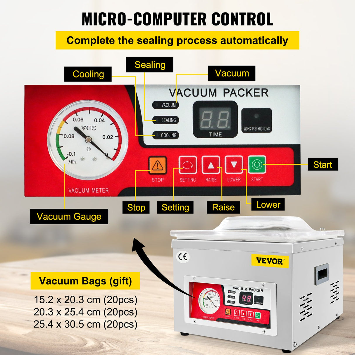 VEVOR Chamber Vacuum Sealer Vacuum Packaging Machine 6.5 cbm/h Pump Rate 220V