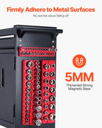Magnetic Socket Organizer Set, 3PCS Magnetic Socket Holder, 1/4'', 3/8'' & 1/2'' SAE Socket Trays with Clear Labels, Hold up to 68PCS Standard & Deep Sockets, Red (Sockets Not Included)