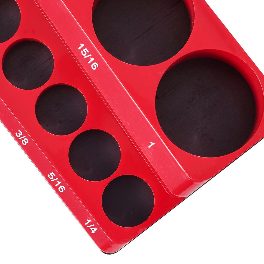 Magnetic Socket Organizer Set, 3PCS Magnetic Socket Holder, 1/4'', 3/8'' & 1/2'' SAE Socket Trays with Clear Labels, Hold up to 68PCS Standard & Deep Sockets, Red (Sockets Not Included)
