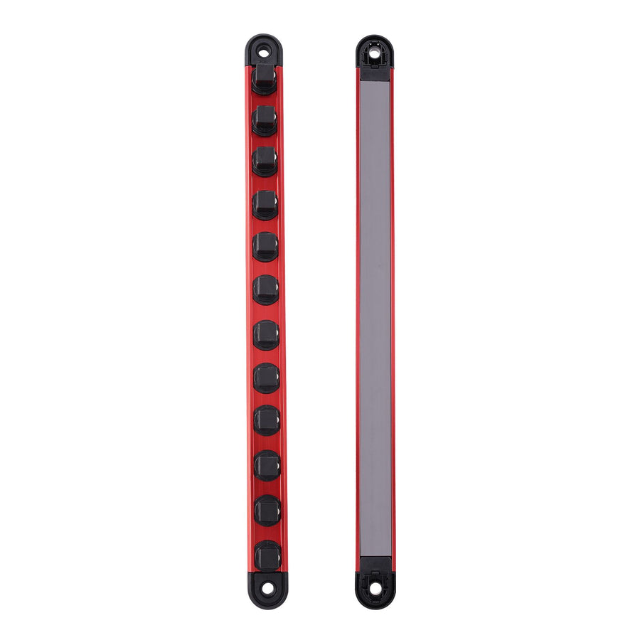 Socket Organizer Rail Set, 3PCS Metric & SAE Aluminum Socket Organizers, 1/4'', 3/8'' & 1/2'' Heavy-Duty Socket Holder with 360° Rotating Clips for Tool Box, Hold up to 40 Sockets, Red & Black