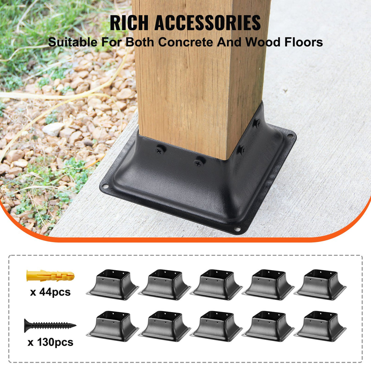 VEVOR 101.6x101.6mm Post Base 10Pcs, Internal 91x91mm Heavy Duty Powder-Coated Steel Post Bracket Fit for Standard Wood Post Anchor, Decking Post Base