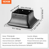 VEVOR 101.6x101.6mm Post Base 20Pcs, Internal 91x91mm Heavy Duty Powder-Coated Steel Post Bracket Fit for Standard Wood Post Anchor, Decking Post Base for Deck Porch Handrail Railing Support - Rear View