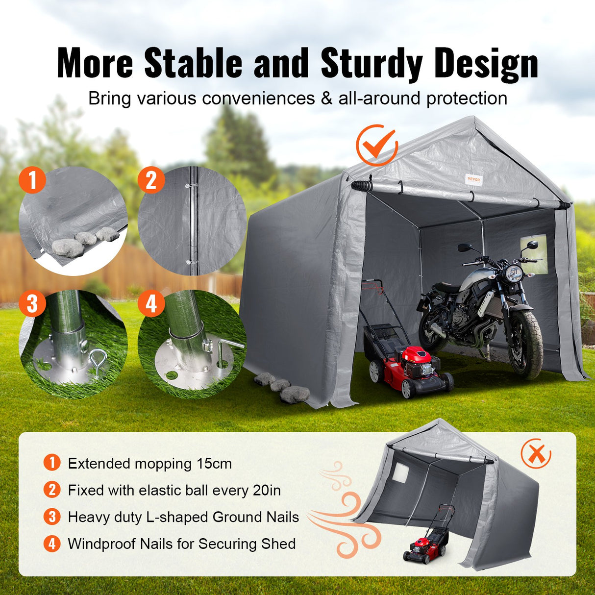VEVOR Protable Stotage Shelter Garage Stotage Shed 7 x 12 x 7.36ft & Zipper Door