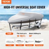 VEVOR Boat Cover 600D Waterproof 16-18.5 ft Boat Cover V-Hull Tri-Hull Runabout - Front View