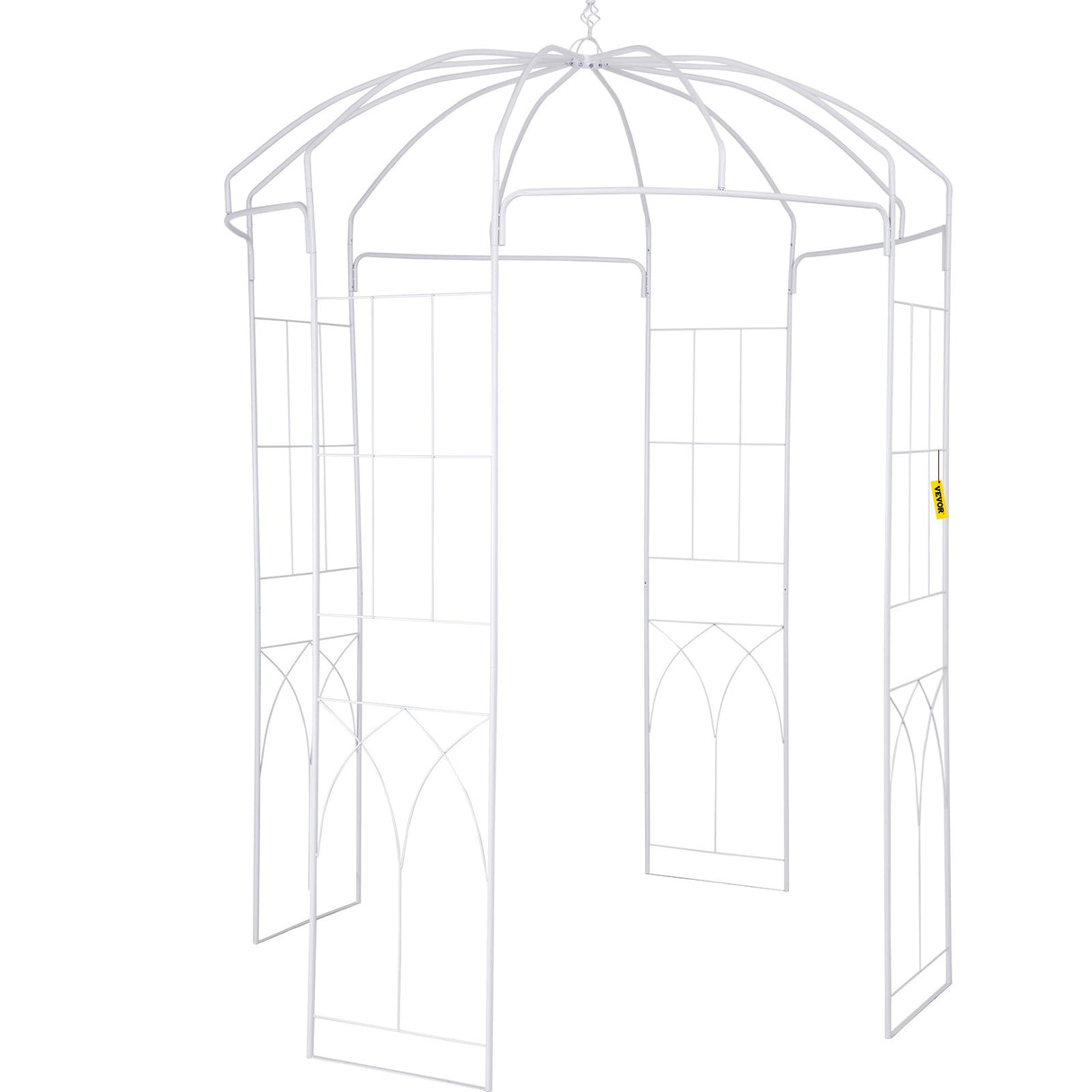 VEVOR Birdcage Shape Garden Arbor, 9\' High x 6.6\' Wide, Heavy Duty Wrought Iron Arbor, Wedding Arch Trellis for Climbing Vines in Outdoor Garden, Lawn, Backyard, Patio, White