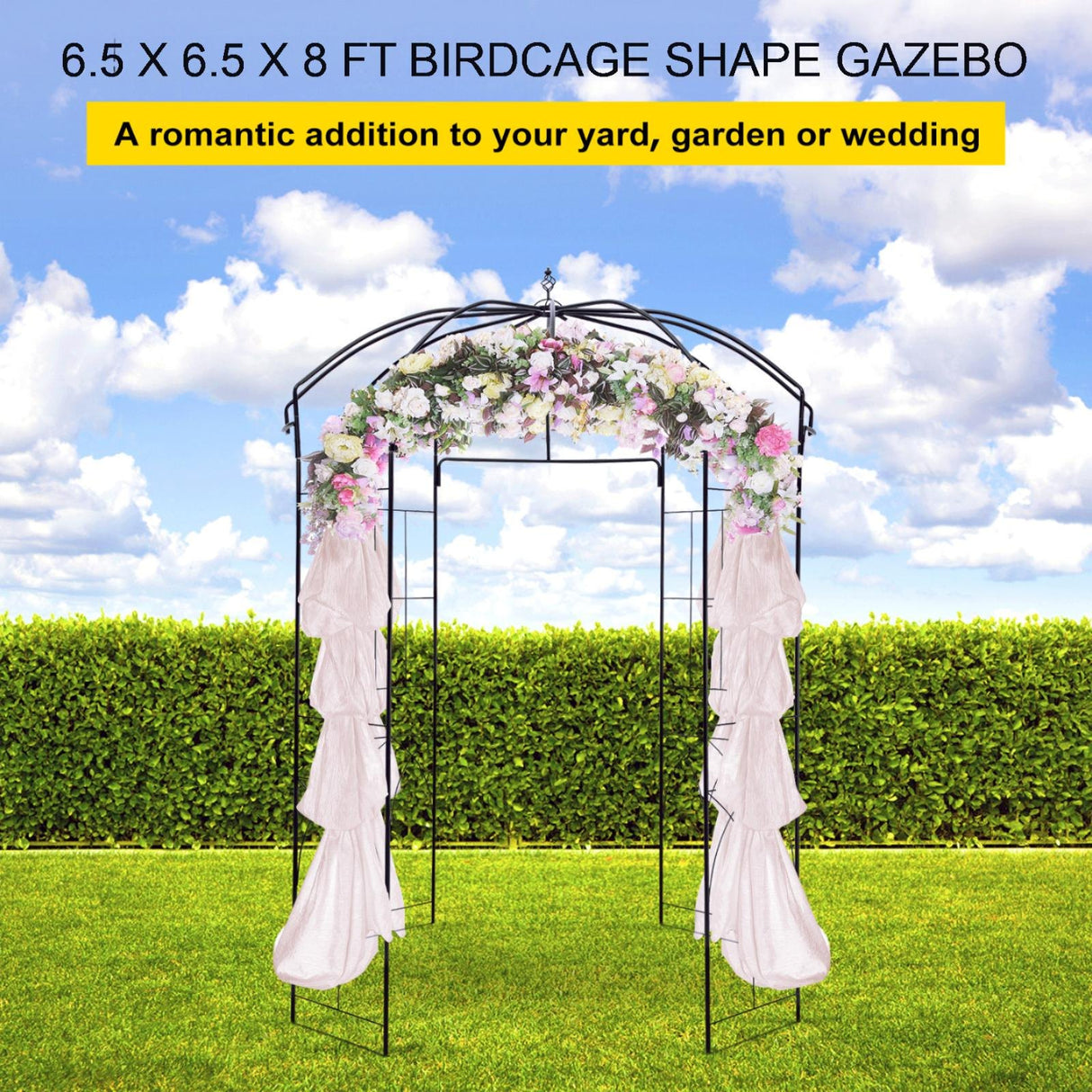 VEVOR Birdcage Shape Garden Arbor, 2.44m High, 1.59m Wide, Heavy Duty Wrought Iron Arbor, Wedding Arch Trellis for Climbing Vines in Outdoor Garden,