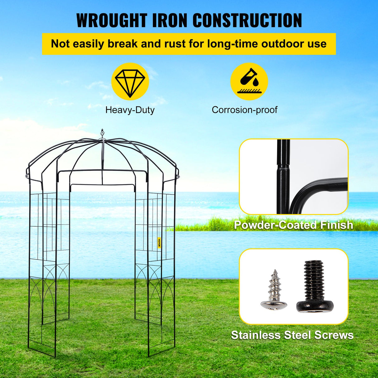 VEVOR Birdcage Shape Garden Arbor, 2.44m High, 1.59m Wide, Heavy Duty Wrought Iron Arbor, Wedding Arch Trellis for Climbing Vines in Outdoor Garden,