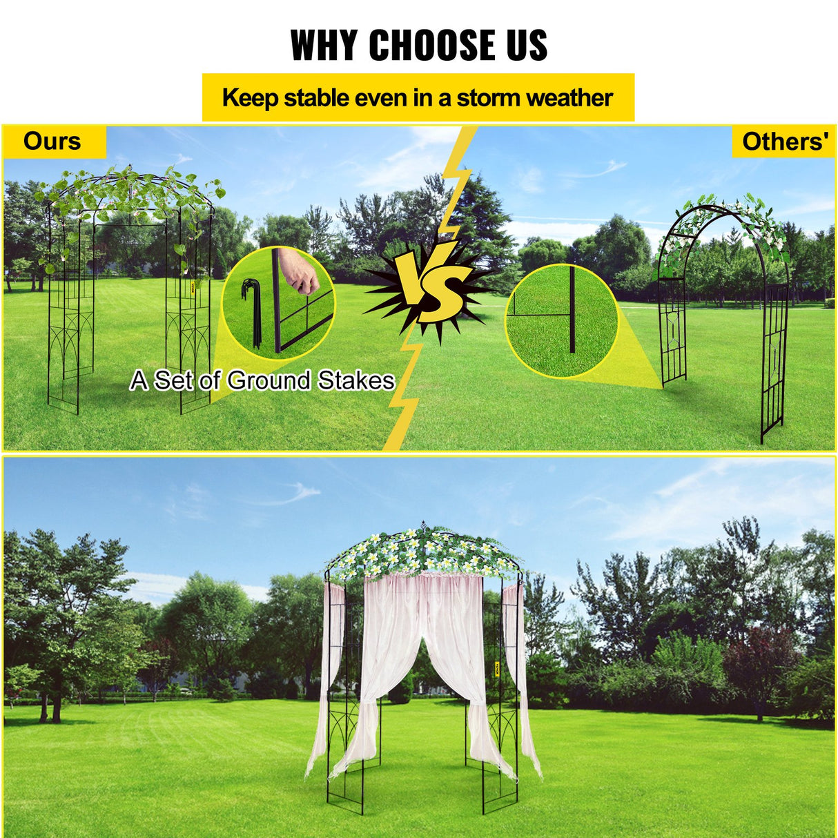VEVOR Birdcage Shape Garden Arbor, 2.44m High, 1.59m Wide, Heavy Duty Wrought Iron Arbor, Wedding Arch Trellis for Climbing Vines in Outdoor Garden,
