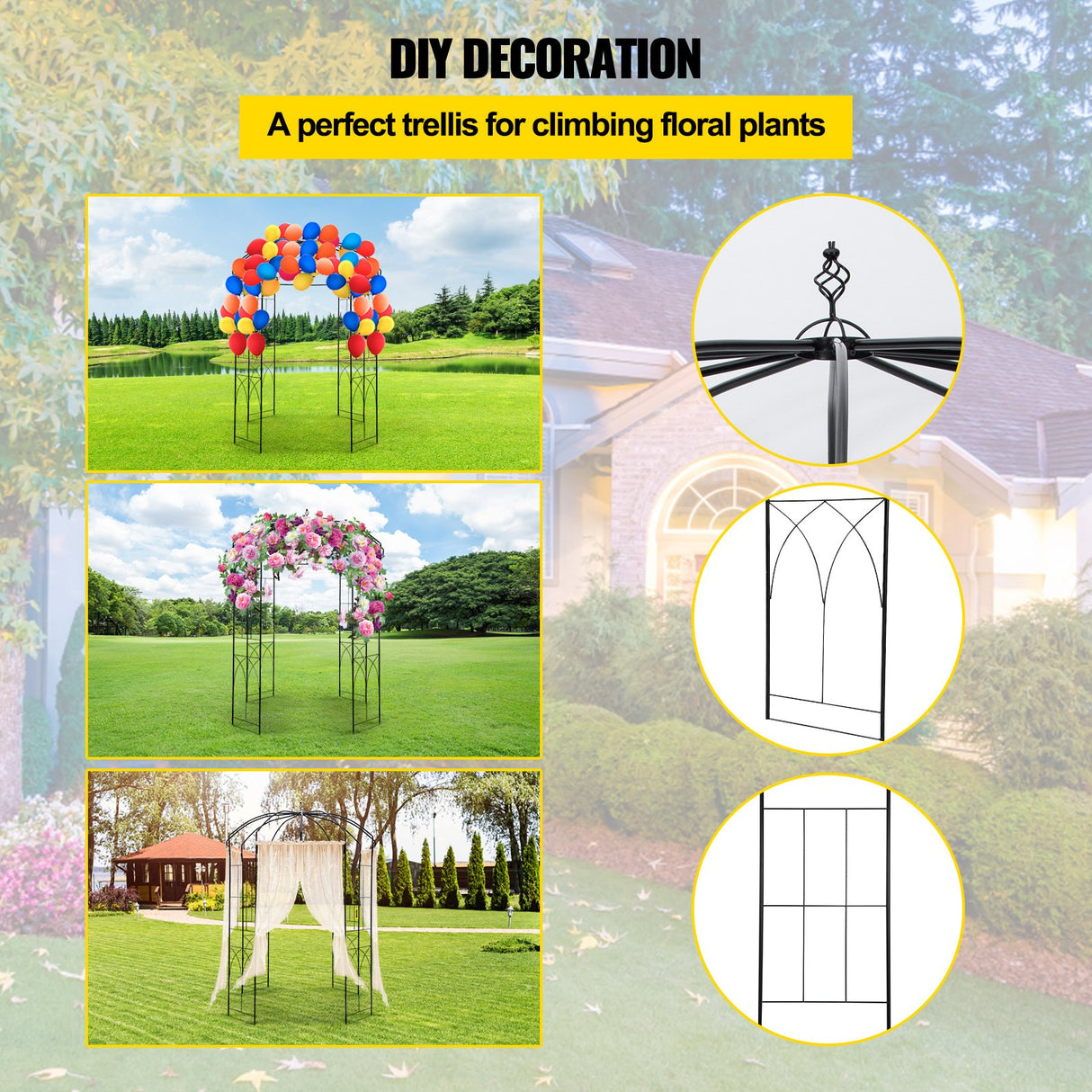 VEVOR Birdcage Shape Garden Arbor, 2.44m High, 1.59m Wide, Heavy Duty Wrought Iron Arbor, Wedding Arch Trellis for Climbing Vines in Outdoor Garden,