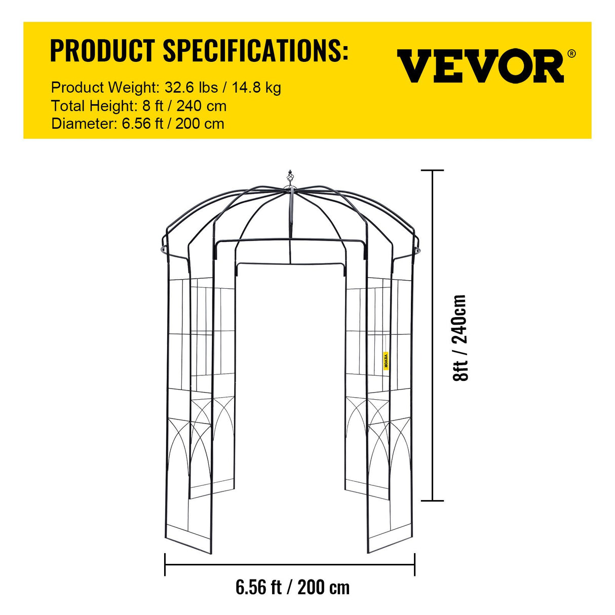 VEVOR Birdcage Shape Garden Arbor, 2.44m High, 1.59m Wide, Heavy Duty Wrought Iron Arbor, Wedding Arch Trellis for Climbing Vines in Outdoor Garden,