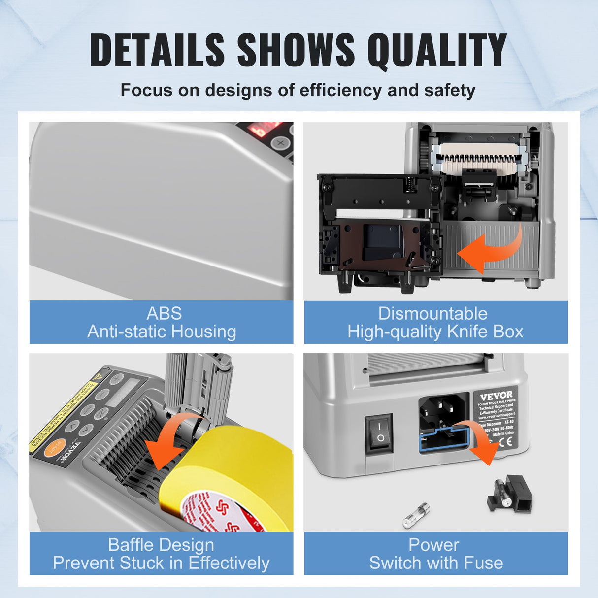 VEVOR Automatic Tape Dispenser, Self-Adhesive Electric Tape Cutter, 25 W Packaging Machine, Tape Cutter, 6-60 mm Tape Width, Electric Tape Cutter Packaging Machine