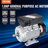 VEVOR 0.75KW Electric Motor 1400 rpm, AC 220~240V 5.45A, 80, B3 Frame, Air Compressor Motor Single Phase, 19mm Keyed Shaft, CW/CCW Rotation for Agricultural Machinery and General Equipment - Front View