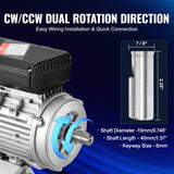 VEVOR 0.75KW Electric Motor 1400 rpm, AC 220~240V 5.45A, 80, B3 Frame, Air Compressor Motor Single Phase, 19mm Keyed Shaft, CW/CCW Rotation for