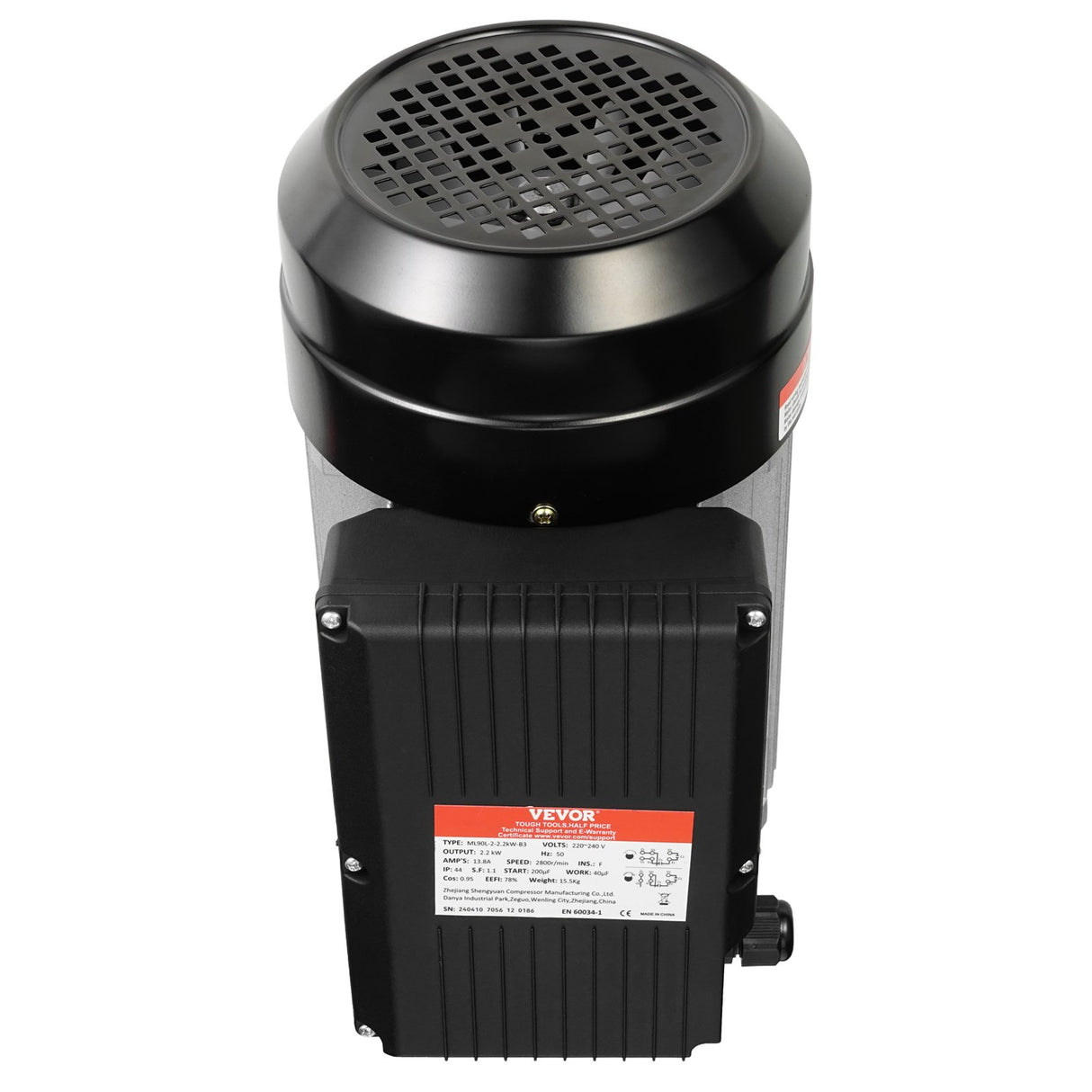 VEVOR 2.2KW Electric Motor 2800 rpm, AC 220~240V 13.8A, 90L, B3 Frame, Air Compressor Motor Single Phase, 24mm Keyed Shaft, CW/CCW Rotation for