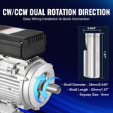 VEVOR 2.2KW Electric Motor 2800 rpm, AC 220~240V 13.8A, 90L, B3 Frame, Air Compressor Motor Single Phase, 24mm Keyed Shaft, CW/CCW Rotation for - Side View