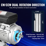 VEVOR 2.2KW Electric Motor 2800 rpm, AC 220~240V 13.8A, 90L, B3 Frame, Air Compressor Motor Single Phase, 24mm Keyed Shaft, CW/CCW Rotation for Agricultural Machinery and General Equipment - Top-Down View