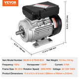 VEVOR 2.2KW Electric Motor 2800 rpm, AC 220~240V 13.8A, 90L, B3 Frame, Air Compressor Motor Single Phase, 24mm Keyed Shaft, CW/CCW Rotation for Agricultural Machinery and General Equipment - Close-Up Angle