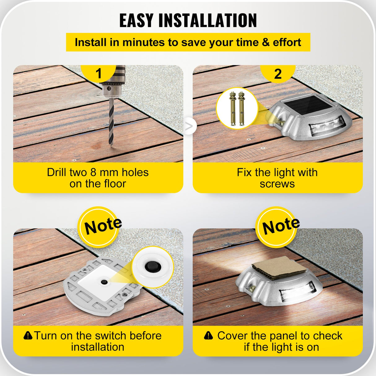 VEVOR Driveway Lights 12-Pack Solar Driveway Lights Bright White with Screws Solar Deck Lights Outdo