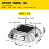 VEVOR Driveway Lights 12-Pack Solar Driveway Lights Bright White with Screws Solar Deck Lights Outdoor Waterproof Wireless Dock Lights 6 LEDs for Path Warning Garden Walkway Sidewalk Steps - Close-Up Angle