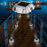 VEVOR Driveway Lights 12-Pack Solar Driveway Lights Bright White with Screws Solar Deck Lights Outdoor Waterproof Wireless Dock Lights 6 LEDs for Path Warning Garden Walkway Sidewalk Steps - Low Angle