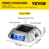 VEVOR Driveway Lights 16-Pack, Solar Driveway Lights with Switch Button, Solar Deck Lights Waterproof, Wireless Dock Lights 6 LEDs for Path Warning Garden Walkway Sidewalk Steps, LED Bright Blue - Close-Up Angle
