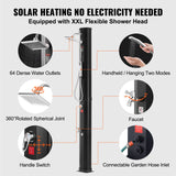 VEVOR Outdoor Solar Heated Shower, 40L Poolside Shower Kit with 2 Shower Head and Foot Shower Tap, Handheld/Hanging Two Modes Fast Assembly W/ Pre-Drilled Hole for Outdoor Backyard Poolside Beach Spa - 45-Degree Angle