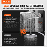 VEVOR Outdoor Solar Heated Shower, 35L Poolside Shower Kit with Shower Head and Foot Shower Tap, Double Buckle Fast Assembly W/ Pre-Drilled Holes for Outdoor Backyard Poolside Beach Spa - Front View