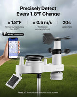VEVOR 7-in-1 Wi-Fi Weather Station with APP, 190.5 mm VA Display, Wireless Solar Powered Outdoor Sensor, Rain Gauge, Indoor Outdoor for Weather Forecast, Wind Speed, Temperature, Humidity, Rainfall - Side View
