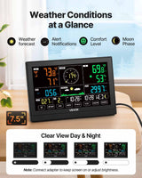 7-in-1 Wi-Fi Weather Station with APP, 190.5 mm Display, Wireless Solar Powered Outdoor Sensor, with Pool Thermometer, Rain Gauge, Indoor Outdoor for Weather Forecast Wind Speed Pool Temperature