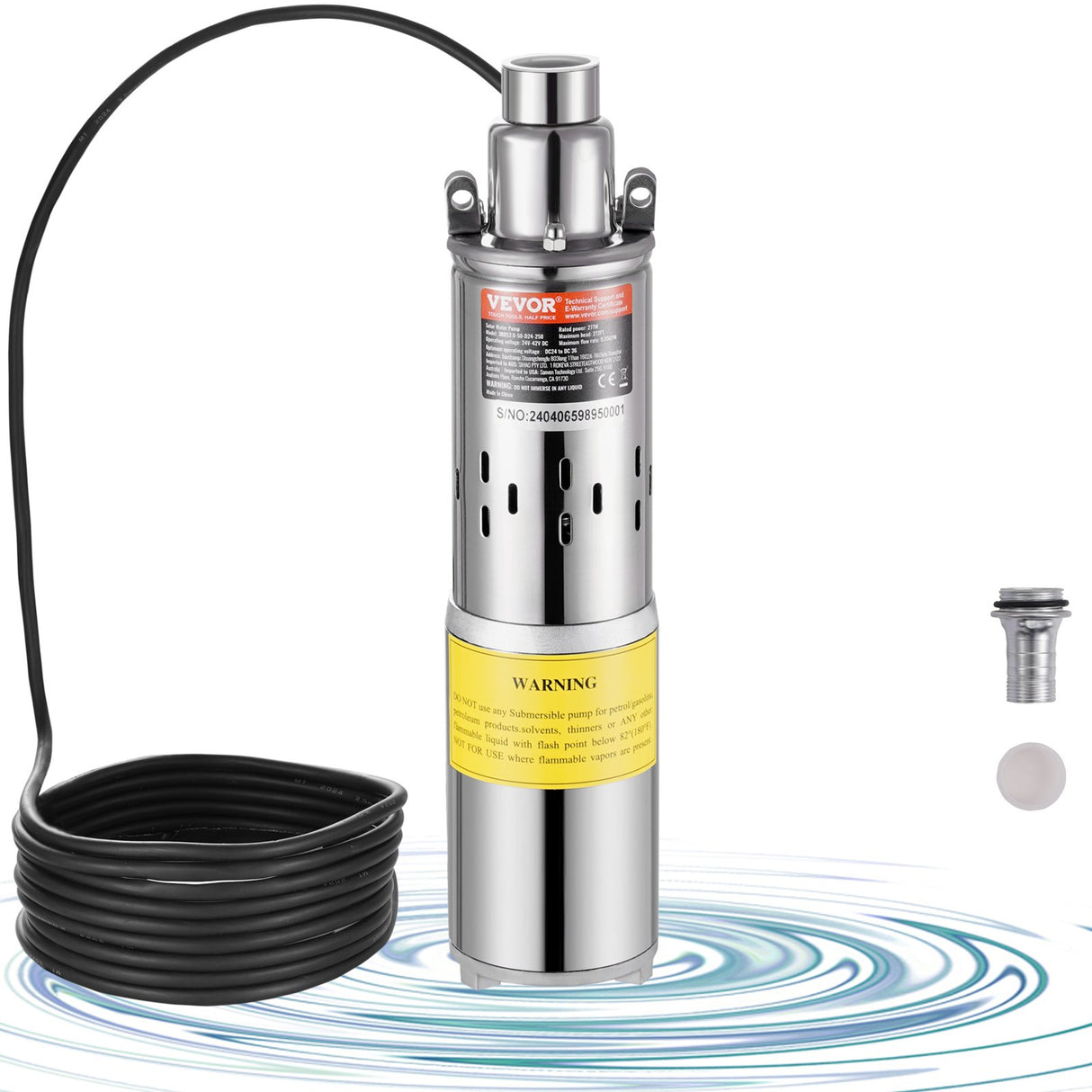 VEVOR Solar Water Pump, DC 277W Submersible Deep Well Pump, Max Flow 2.1 m?/H, Max Head 83 m, Max Submersion Depth 20 m, Solar Powered Water Pump for