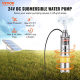 VEVOR Solar Water Pump, DC 277W Submersible Deep Well Pump, Max Flow 2.1 m?/H, Max Head 83 m, Max Submersion Depth 20 m, Solar Powered Water Pump for