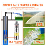 VEVOR Solar Water Pump, DC 277W Submersible Deep Well Pump, Max Flow 2.1 m?/H, Max Head 83 m, Max Submersion Depth 20 m, Solar Powered Water Pump for - Side View