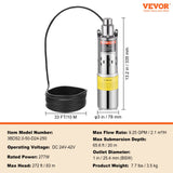VEVOR Solar Water Pump, DC 277W Submersible Deep Well Pump, Max Flow 2.1 m?/H, Max Head 83 m, Max Submersion Depth 20 m, Solar Powered Water Pump for