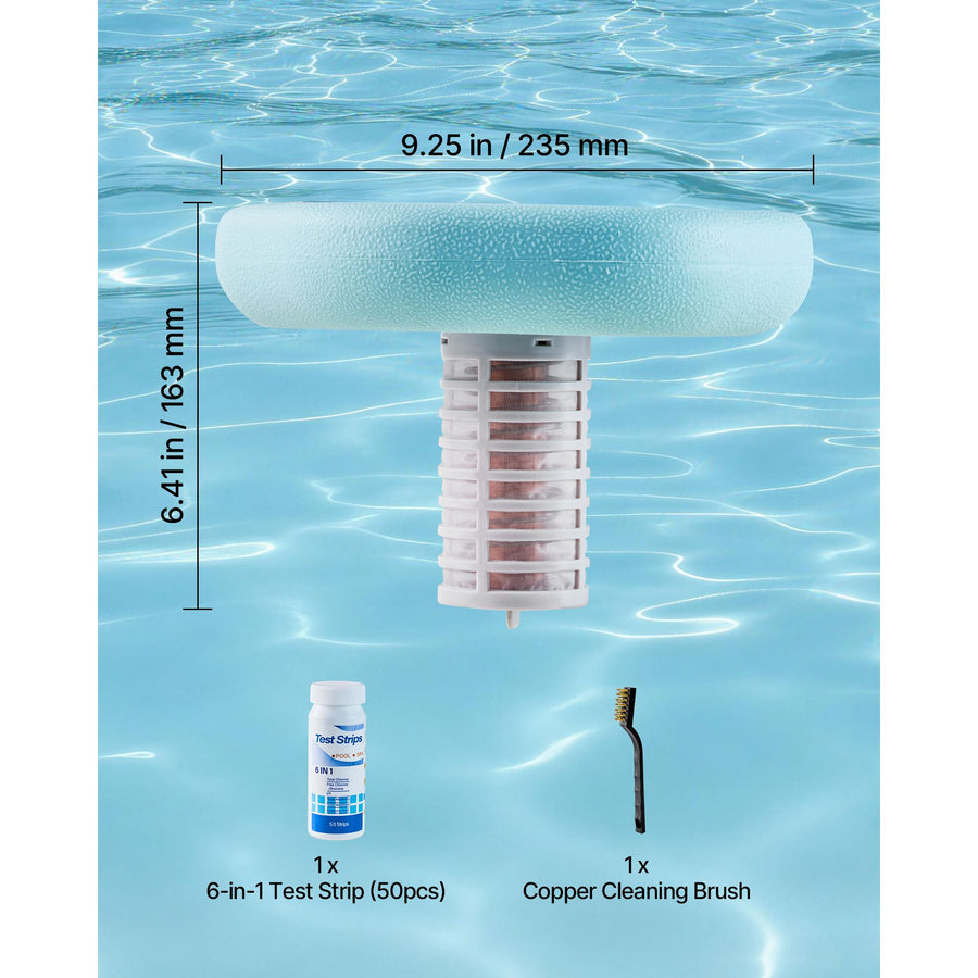 Solar Pool Ionizer, Hexagon Copper Pool Ionizer Up to 170343 L, Floating Automatic Water Cleaner and Purifier, Chlorine Free Water, with Copper Anode, Spring, Brush and Filter for Pools & Spas