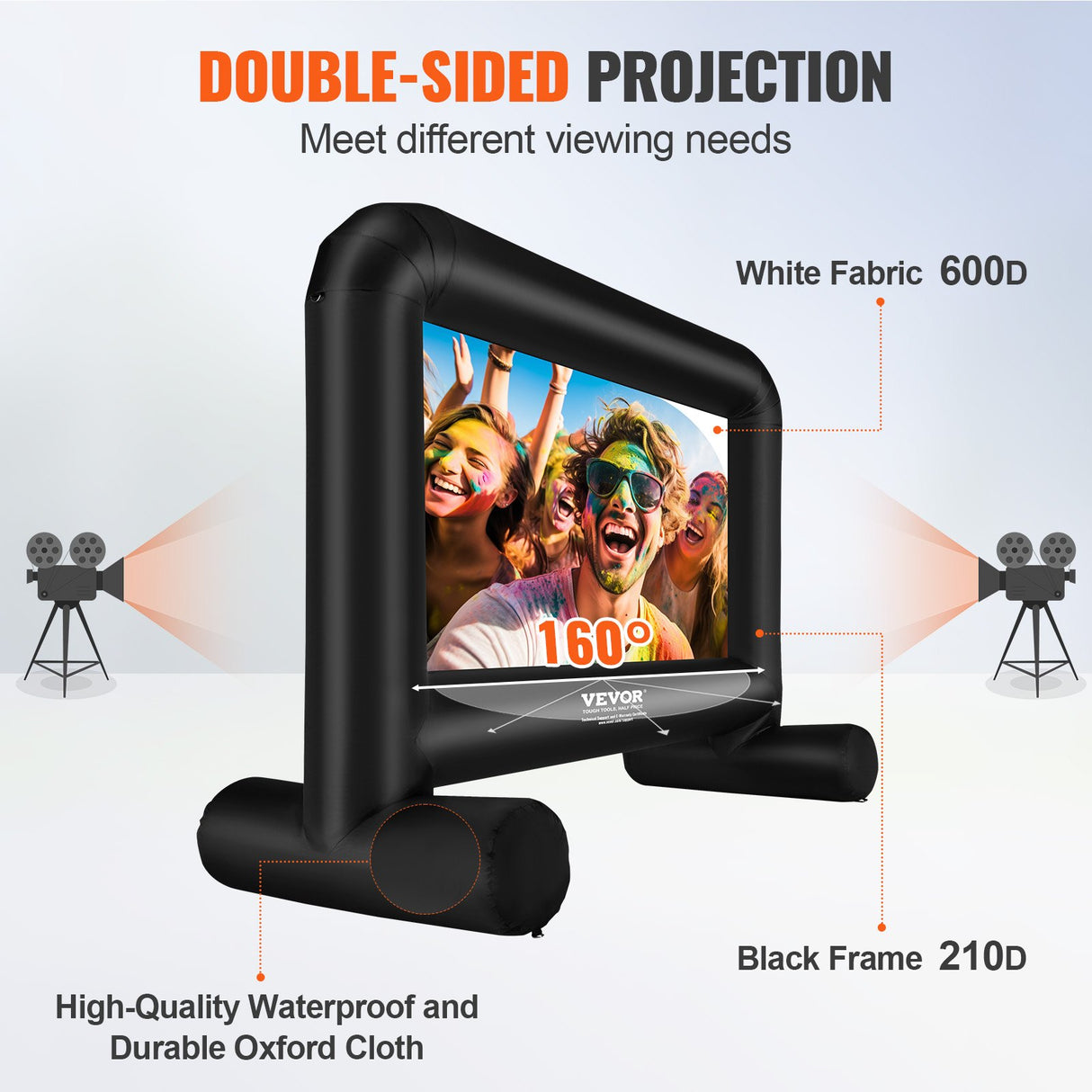 VEVOR Inflatable Movie Screen, 14 FT Inflatable Projector Screen for Outside with Blower and Carrying Bag, Front/Rear Projection, Oxford Fabric Blow
