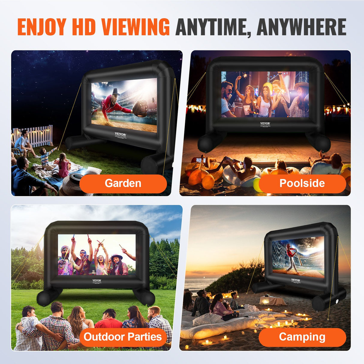 VEVOR Inflatable Movie Screen, 14 FT Inflatable Projector Screen for Outside with Blower and Carrying Bag, Front/Rear Projection, Oxford Fabric Blow