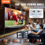 VEVOR Projector Screen with Stand, 150 inch 16:9 4K 1080 HD Outdoor Movie Screen with Stand, Wrinkle-Free Projection Screen with Tripods and Carry Bag, for Home Theater Cinema Backyard Movie Night - Front View