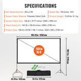 VEVOR Projector Screen with Stand, 150 inch 16:9 4K 1080 HD Outdoor Movie Screen with Stand, Wrinkle-Free Projection Screen with Tripods and Carry Bag, for Home Theater Cinema Backyard Movie Night - Close-Up Angle