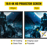 VEVOR Tripod Projector Screen with Stand 100inch 16:9 4K HD Projection Screen Stand Wrinkle-Free Height Adjustable Portable Screen for Projector