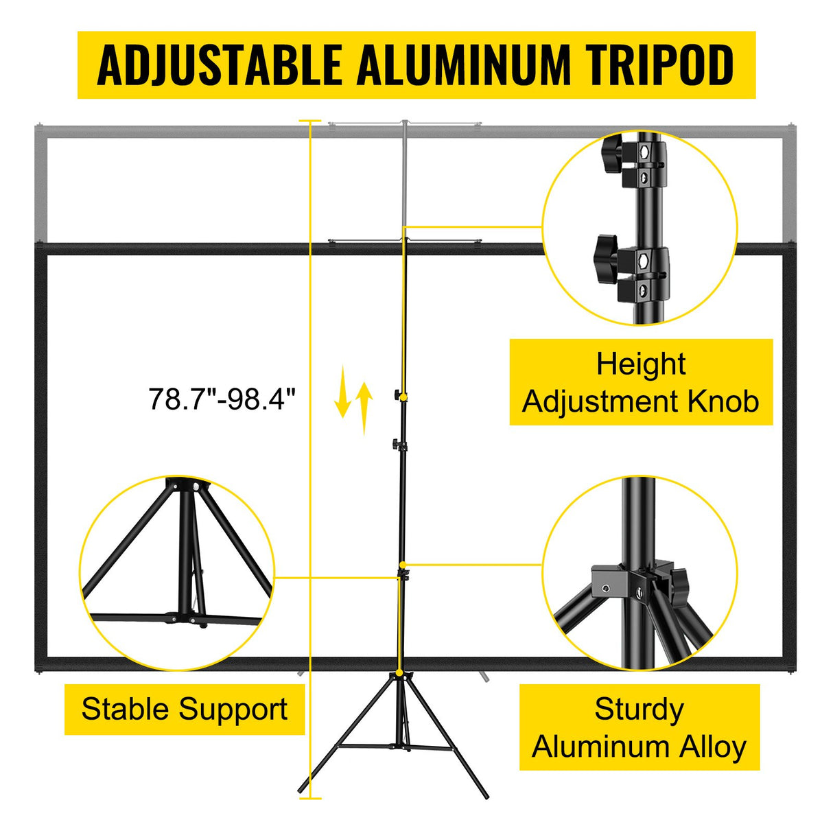 VEVOR Tripod Projector Screen with Stand 100inch 16:9 4K HD Projection Screen Stand Wrinkle-Free Height Adjustable Portable Screen for Projector