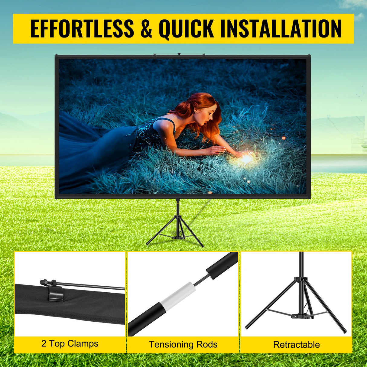 VEVOR Tripod Projector Screen with Stand 100inch 16:9 4K HD Projection Screen Stand Wrinkle-Free Height Adjustable Portable Screen for Projector