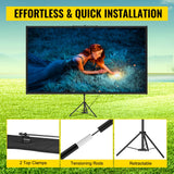 VEVOR Tripod Projector Screen with Stand 100inch 16:9 4K HD Projection Screen Stand Wrinkle-Free Height Adjustable Portable Screen for Projector Indoor & Outdoor for Movie, Home Cinema, Gaming, Office - 45-Degree Angle