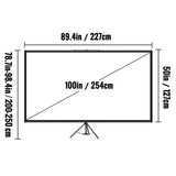 VEVOR Tripod Projector Screen with Stand 100inch 16:9 4K HD Projection Screen Stand Wrinkle-Free Height Adjustable Portable Screen for Projector Indoor & Outdoor for Movie, Home Cinema, Gaming, Office - Low Angle