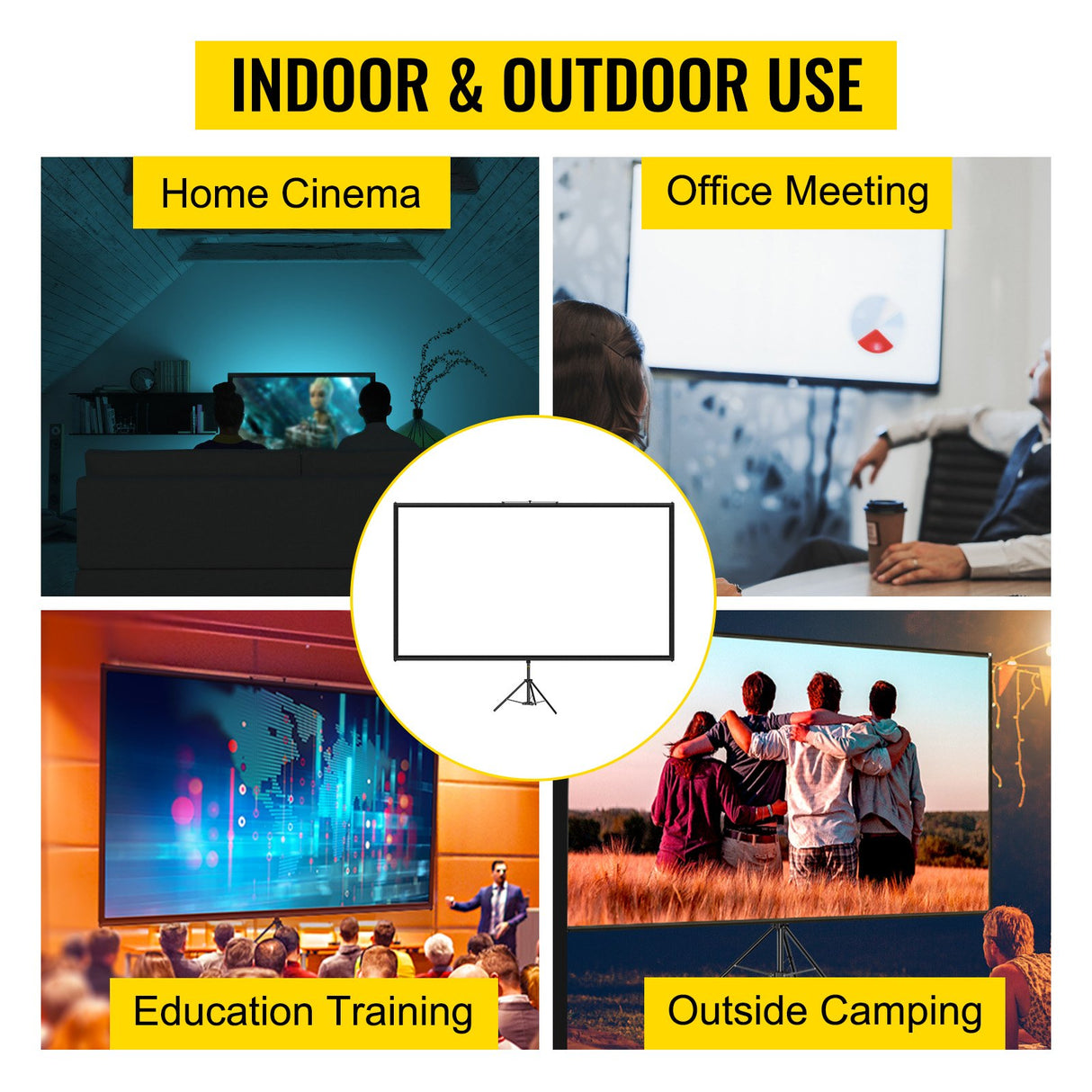 VEVOR Tripod Projector Screen with Stand 80 inch 16:9 4K HD Projection Screen Stand Wrinkle-Free Height Adjustable Portable Screen for Projector
