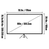 VEVOR Tripod Projector Screen with Stand 80 inch 16:9 4K HD Projection Screen Stand Wrinkle-Free Height Adjustable Portable Screen for Projector - Low Angle